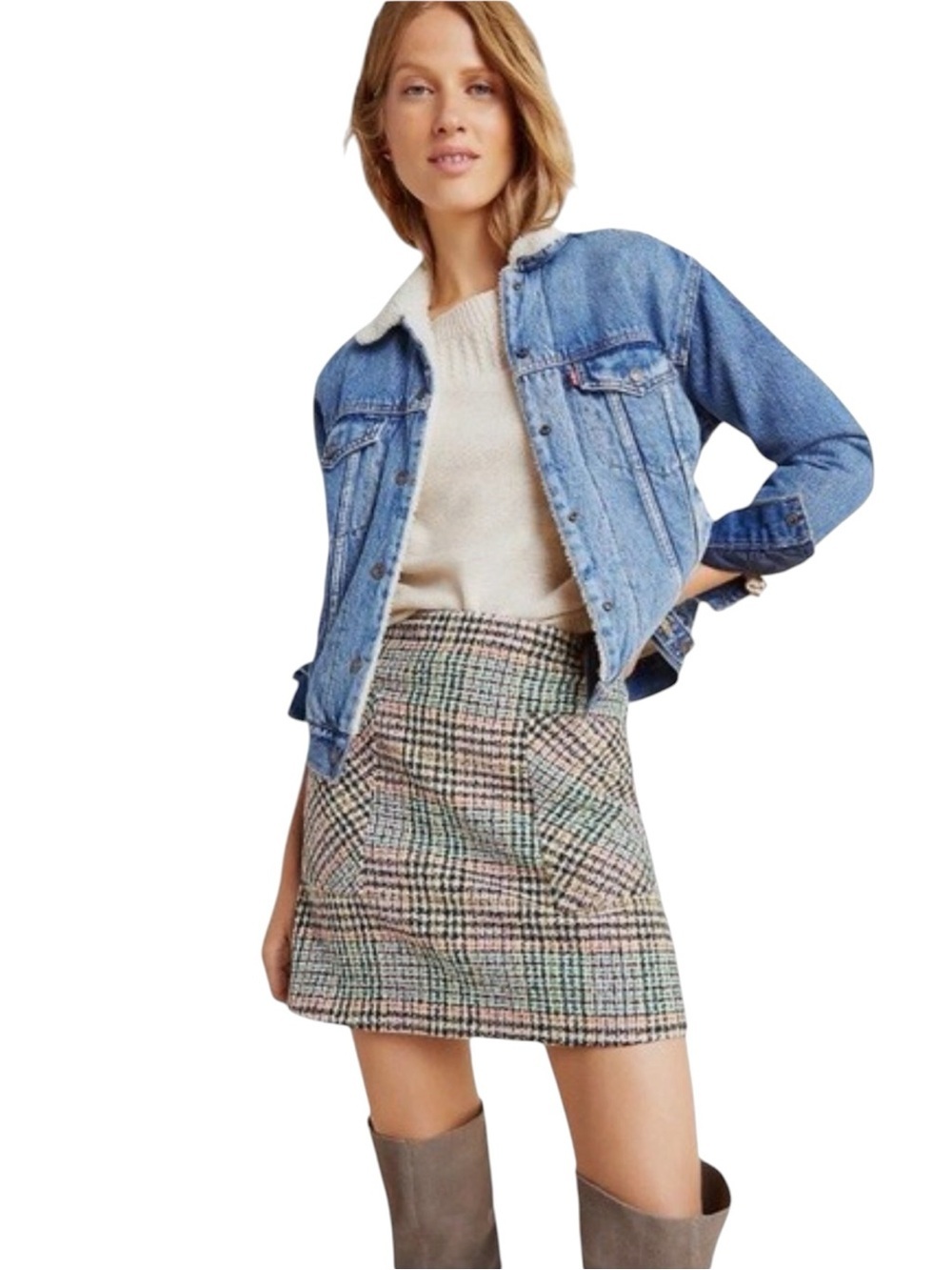 Maeve by Anthropologie Bijou Plaid Tweed Mini Skirt Size 8